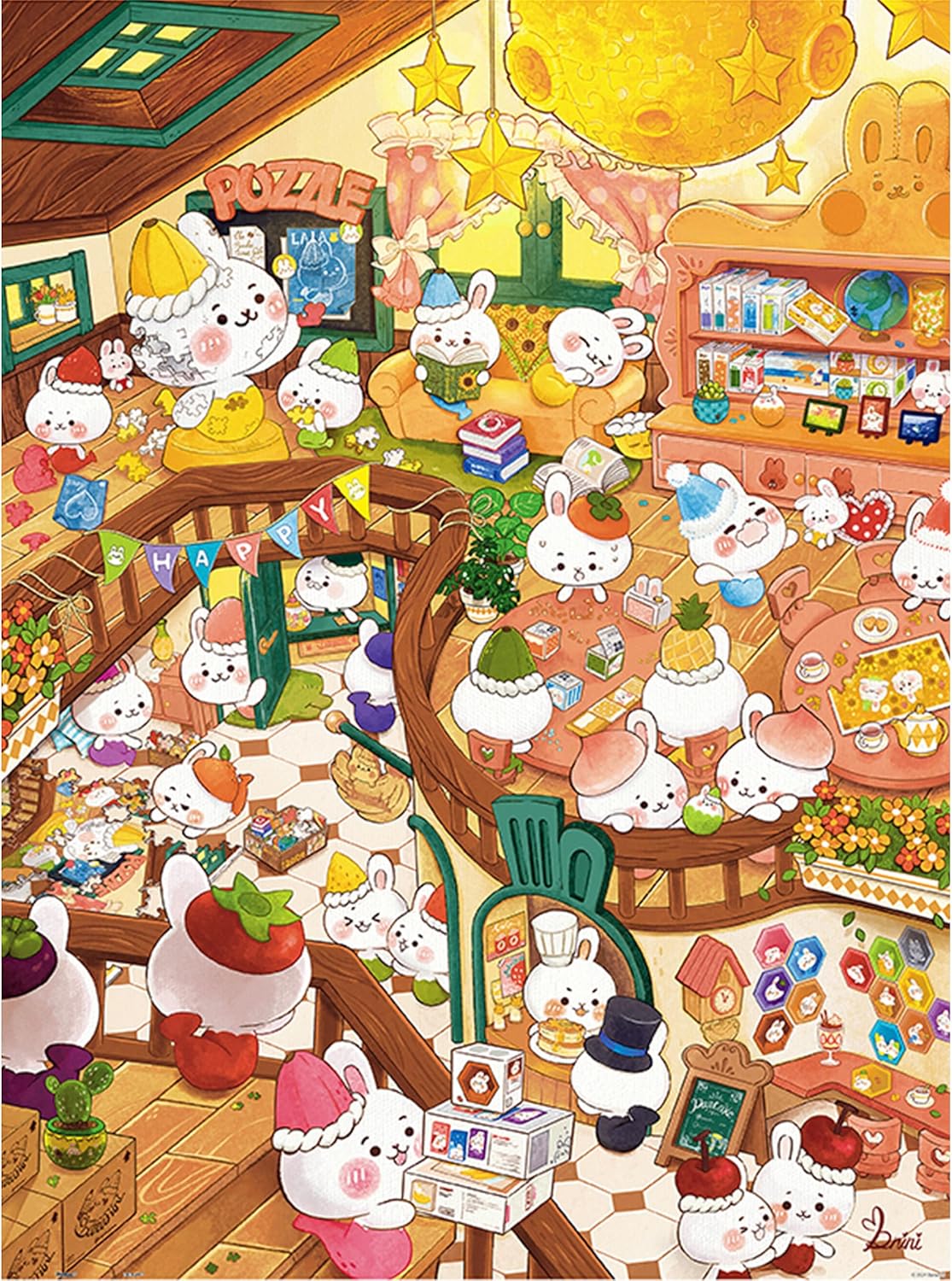 Pintoo Jigsaw Puzzles 1200 Piece for Adults - Bananini - Bana Rabbit Café & Puzzle Shop Beautiful Plastic Puzzle for Home Decor Zero Dust Easy Storage [H3750]