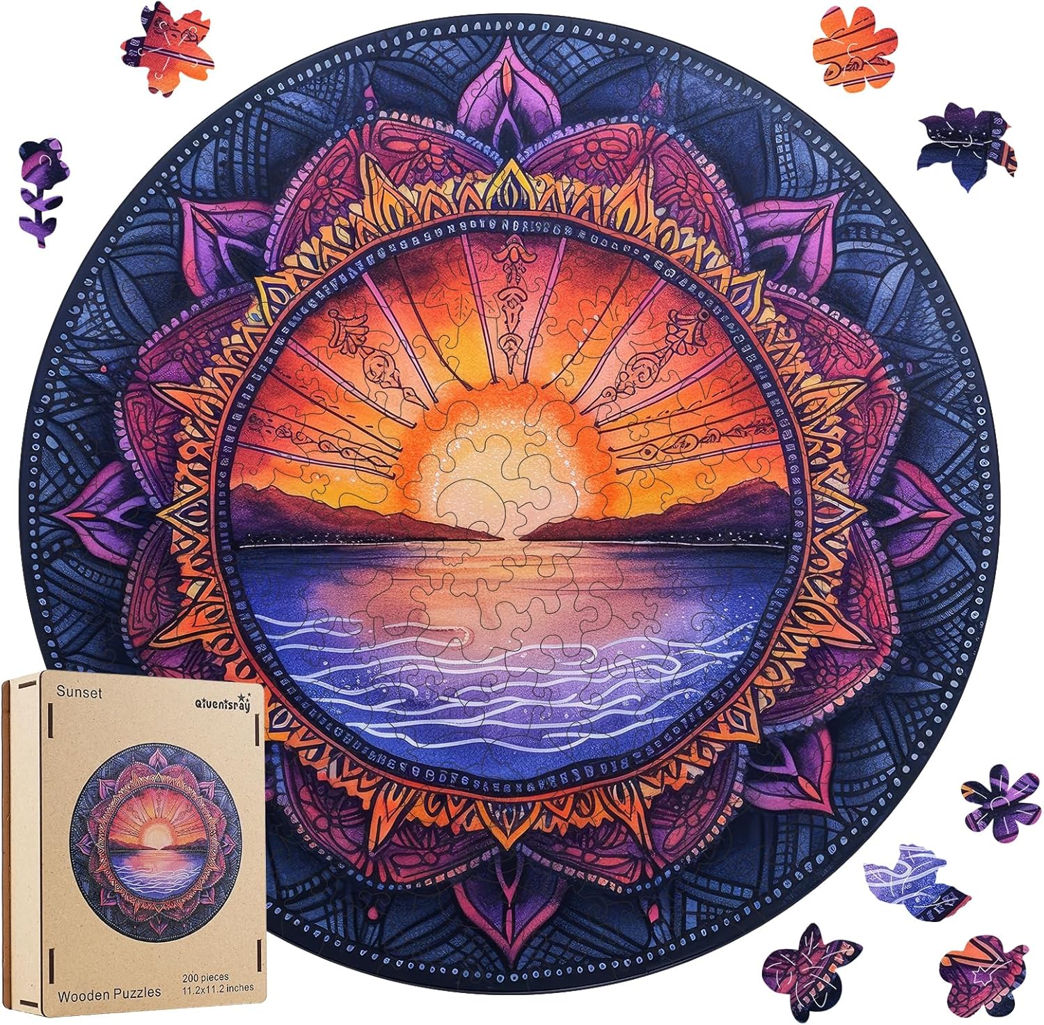Qiuenisray Wooden Puzzles for Woman 500 Pieces, Sunset Jigsaw Puzzles, Wall Decor Puzzle, FSC Certified Unique Shape Animal Adult Puzzles, Wood Puzzles Best Gift for Teengaer 16.7x16.7 in