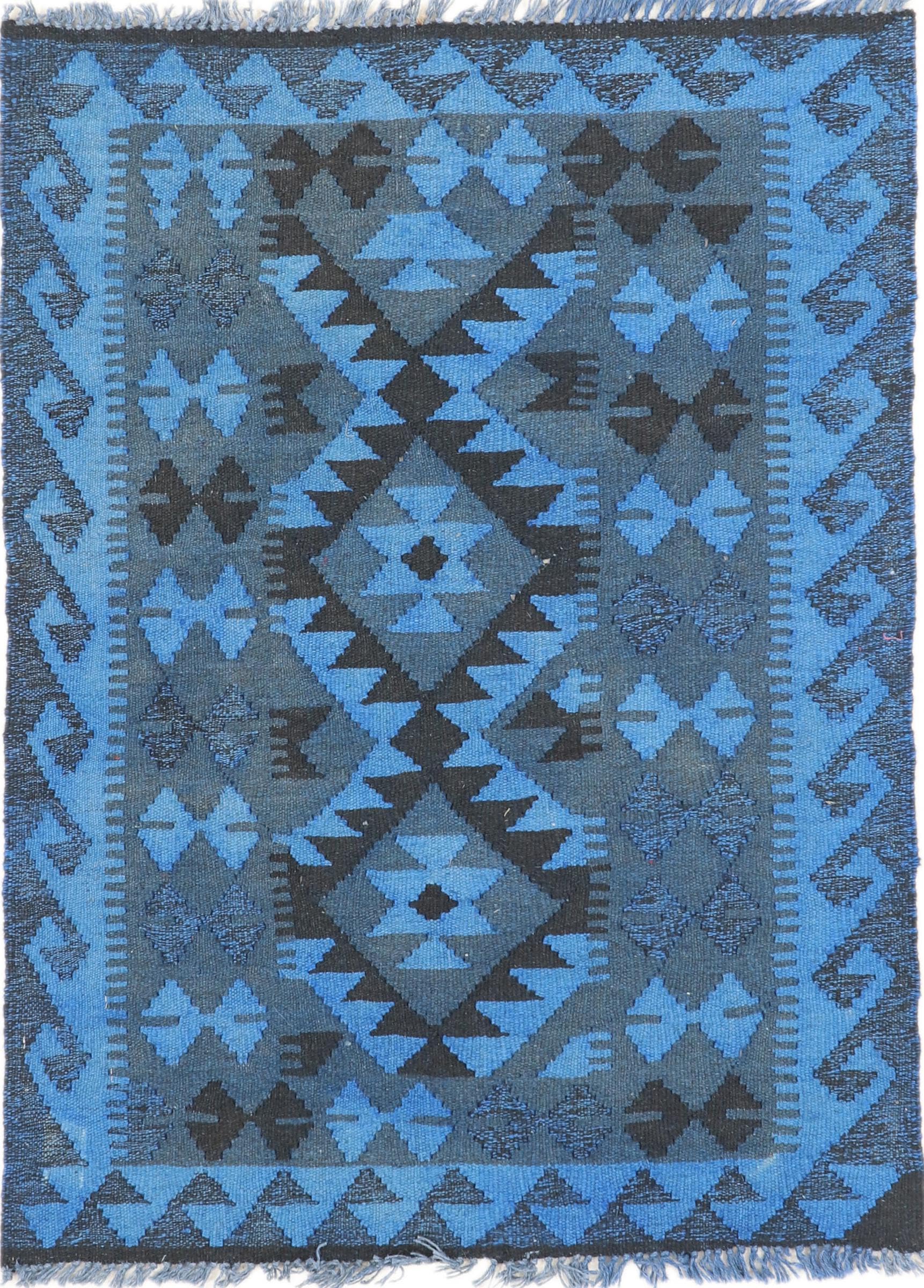Tapis d'Orient Kilim Afghan authentique tissé main laine 81x111 coloré