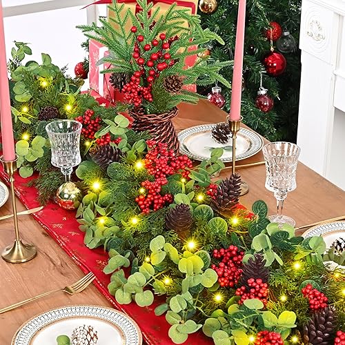 Miniatura 2 de MARTINE MALL Guirnalda de Navidad de 6.4 pies con luces, guirnalda de cedro, guirnalda artificial de ciprés de pino, guirnalda de Navidad con hojas