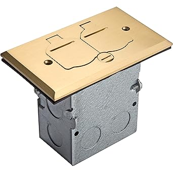 ENERLITES Flip Lid Cover Floor Box kit, 5 x 2.89 1-Gang Cover, 20A Tamper-Weather Resistant Receptacle Outlets, Watertight Gasket, Corrosive Resistant Hardware, 975507-C, Brass 705507-C