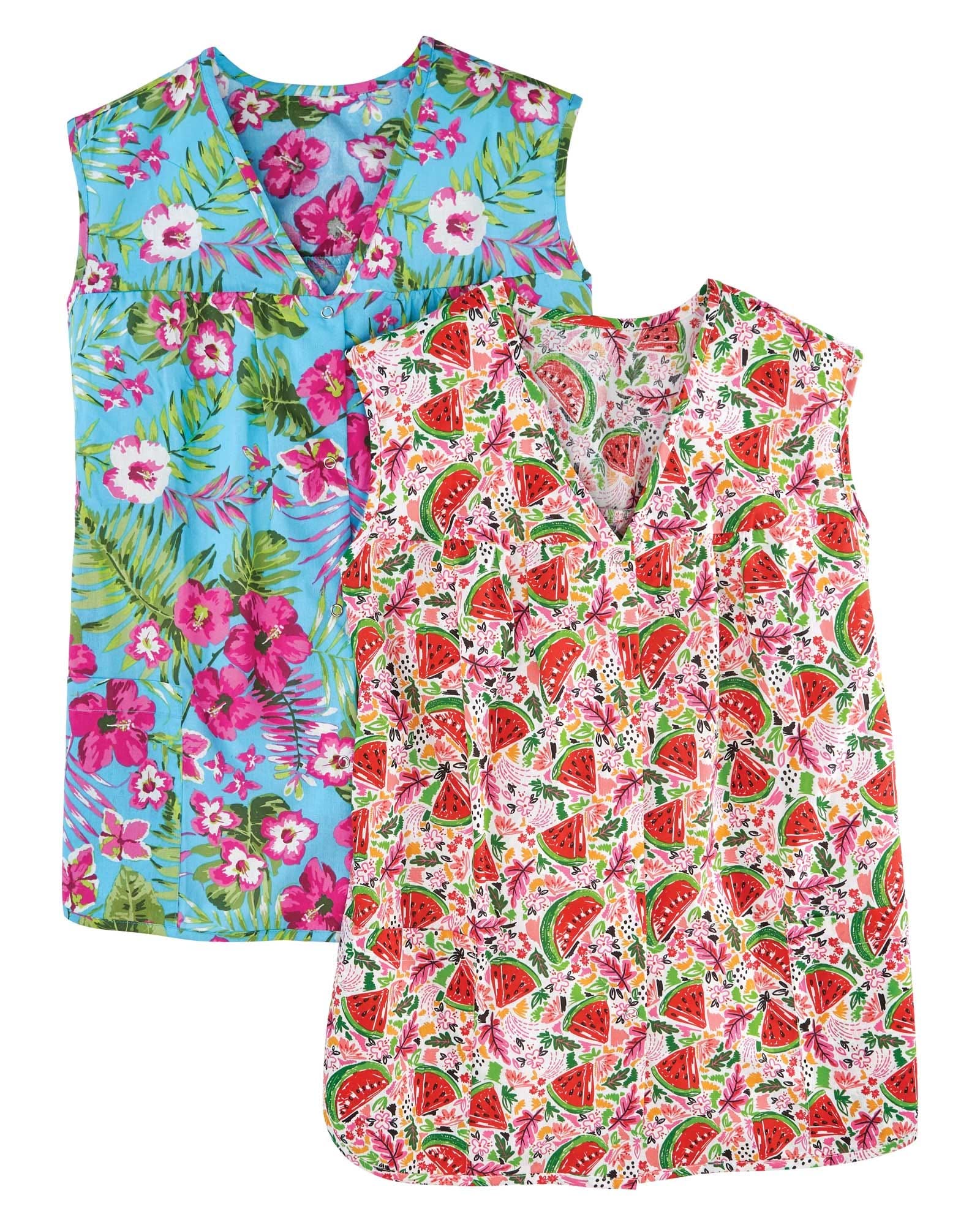 Moondance2-Pack Cobbler Aprons, Full Snap Front, Patch Pockets, Protects Clothing from Everyday House Chores, Fruit Punch, Large