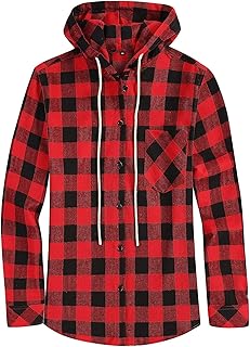 Sponsored Ad - Souactimuy Women's Plaid Flannel Hood Shirt Pocket Long Sleeve Button Down Blouse Tops Hoodie Jacket