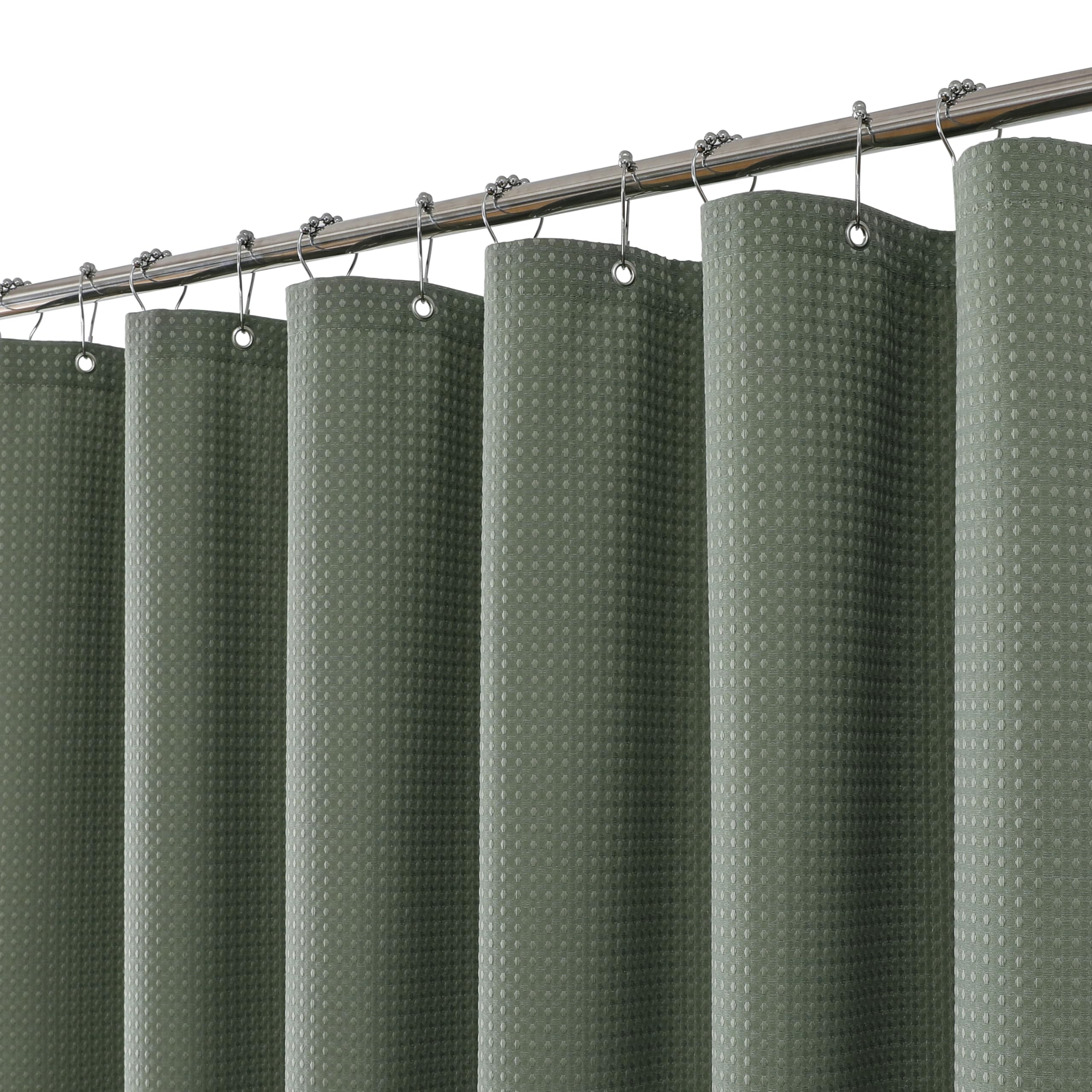 FY&XZH Heavy-Duty Waffle Weave Shower Curtain with Stainless Steel Hooks, Thick Fabric for Bathroom, Hotel, Spa & Salon-153 x 183cm (Green)