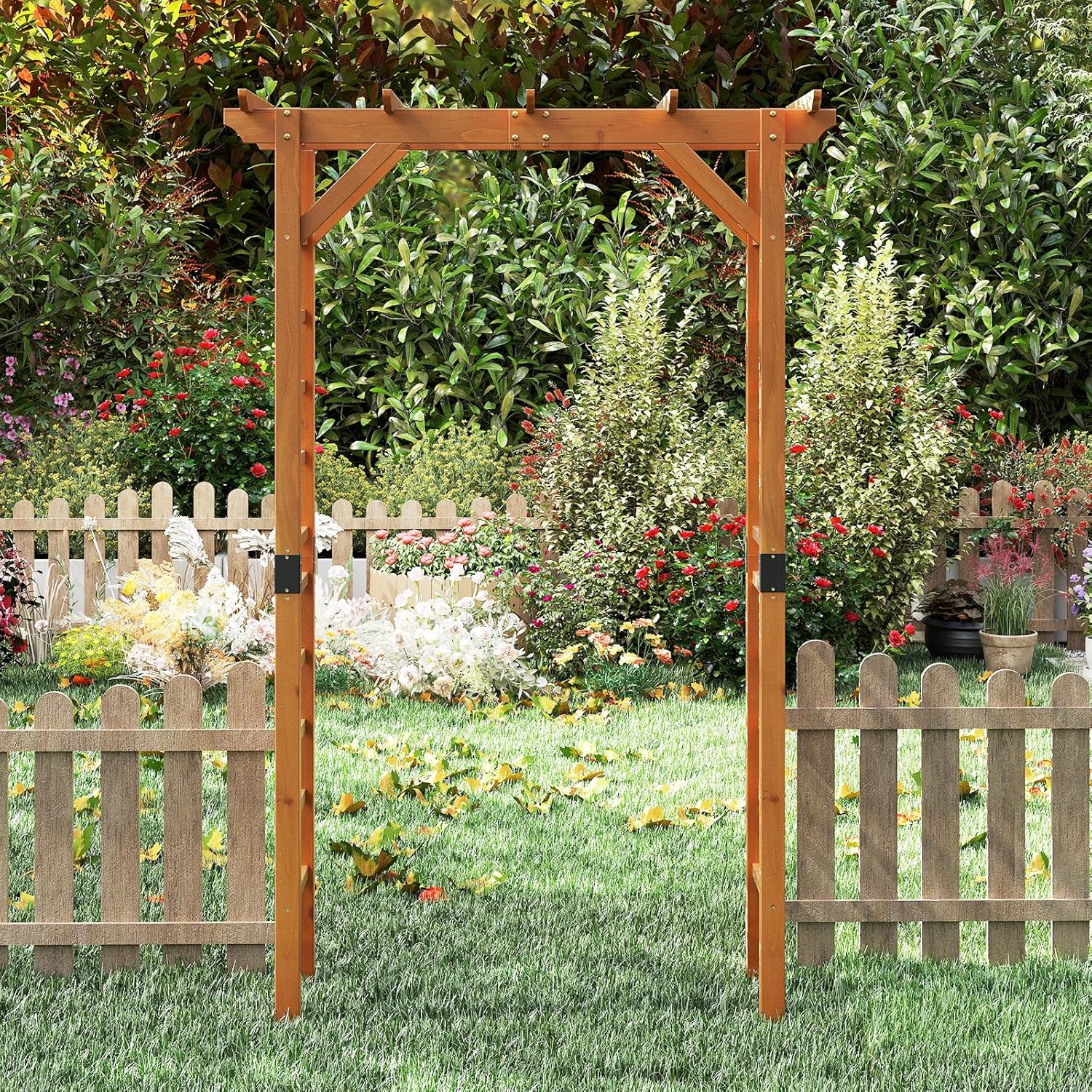Moccha Flat-top Wooden Garden Arch - 7 FT Outdoor Arbor Trellis for Climbing Plants, Roses, Vines, Outside Pergola Planter, Garden Arbor for Lawn Backyard Wedding Ceremony Bridal Party