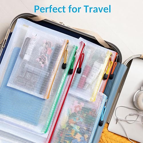 Miniatura 7 de Sooez Paquete de 20 bolsas de malla con cremallera, 6 tamaños de bolsas de malla para suministros de oficina escolar, bolsas impermeables con