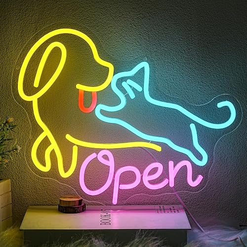 Pet Shop Open Neon Sign for Wall Decor Open Neon Light Pet Neon Light Up Signs Pet Salon Led Sign Welcome Led Neon Lights for Pets Shop Animal Clinics Mall Decoration
