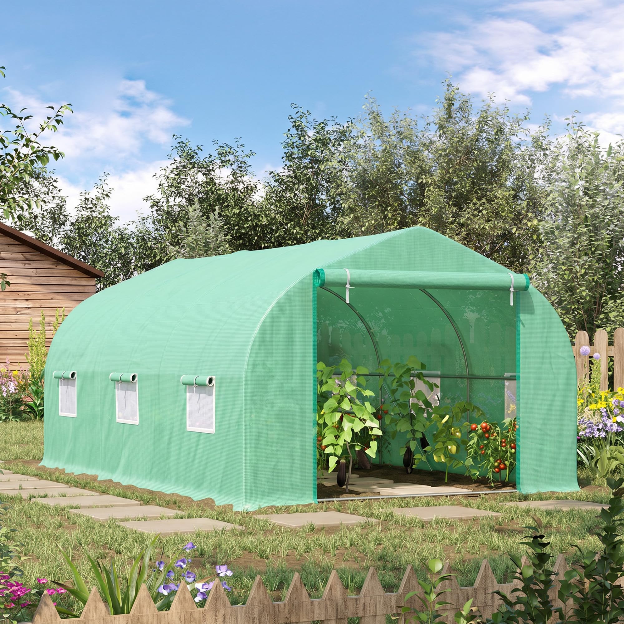 Homcom - Invernadero caseta 450 x 300 x 200 Jardin terraza Cultivo de Plantas semilla