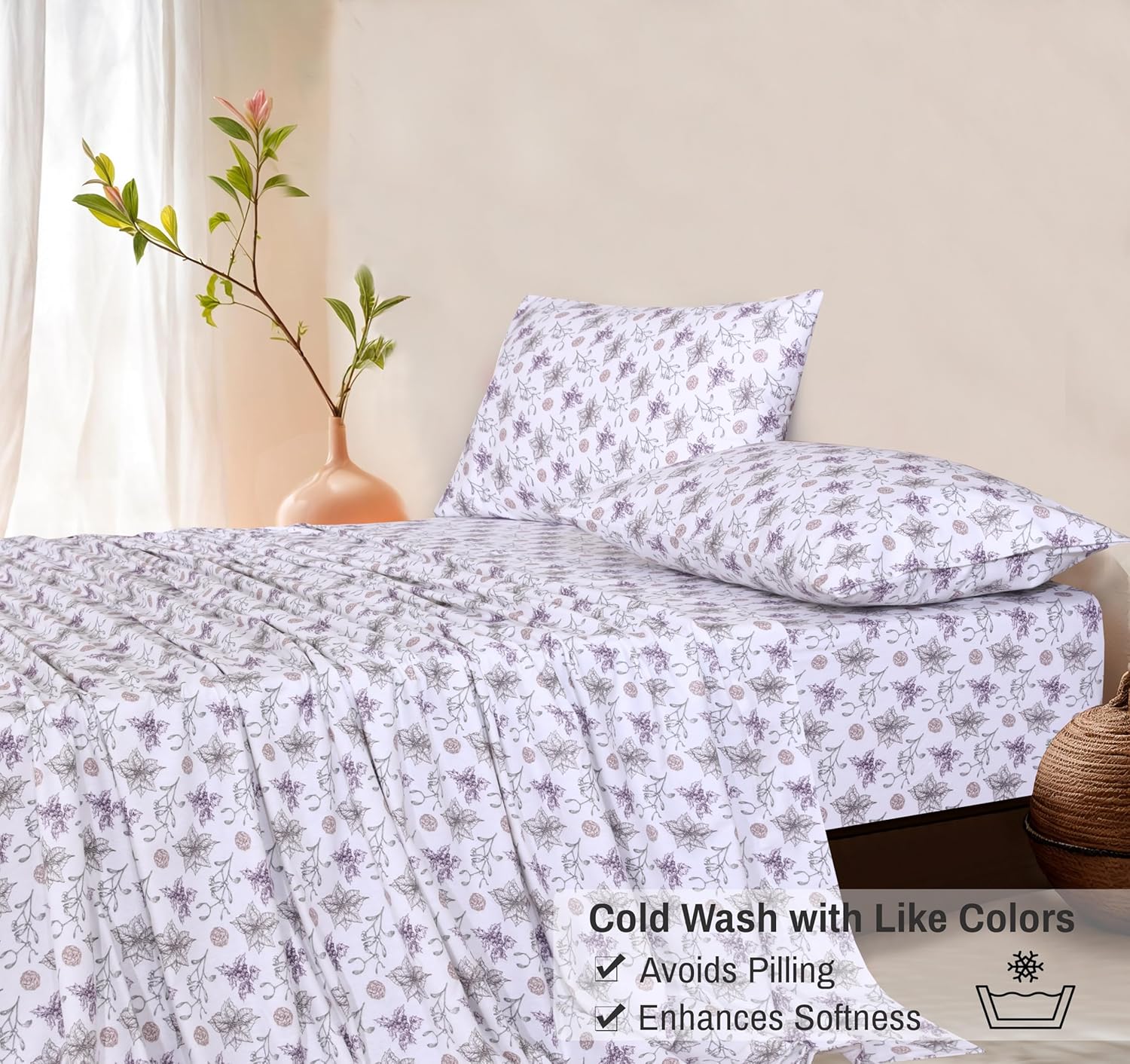 RUVANTI Flannel Sheets King Size - GOTS Certified 100% Organic Cotton, 4 Piece Warm, Soft & Breathable Set, Deep Pocket Snug Fit, Double Brushed Cozy All Season Bedding, Fir Affection - Image 6