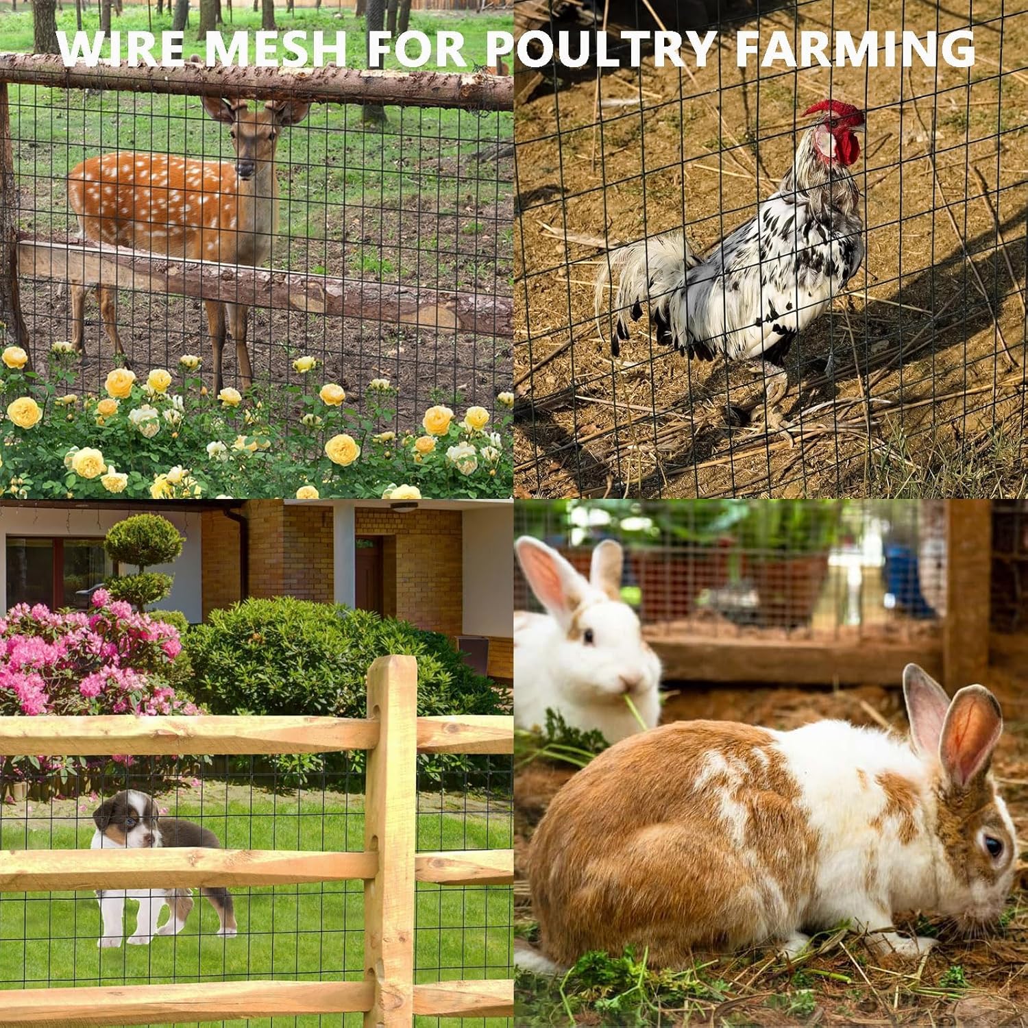 Hardware Cloth 24 in x 60 ft, 2 x 3 in Mesh 16 Gauge Galvanized Wire Mesh Roll, Weather-Resistant Vinyl Coated Chicken Wire Fencing, Heavy Duty Welded Garden Plant Fencing for Rabbit Cage