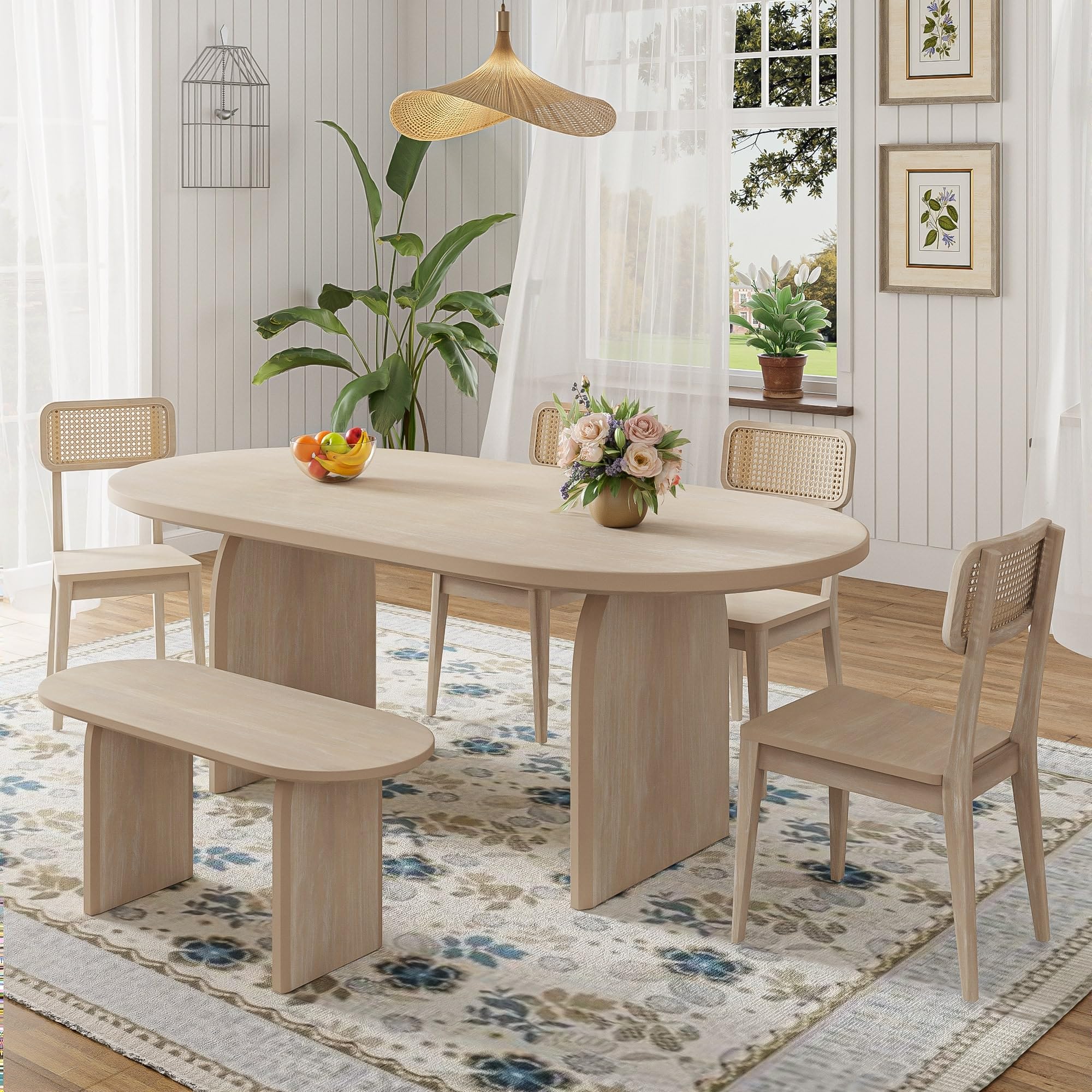 Merax 6-Piece Modern Dining Set with Oval Table & Rattan Chairs