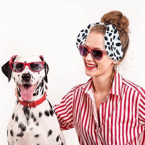 Miniatura 4 de Skeleteen Juego de disfraz de perro dálmata, diadema de orejas de perro blancas y negras, corbatín y accesorios para niños pequeños y niños