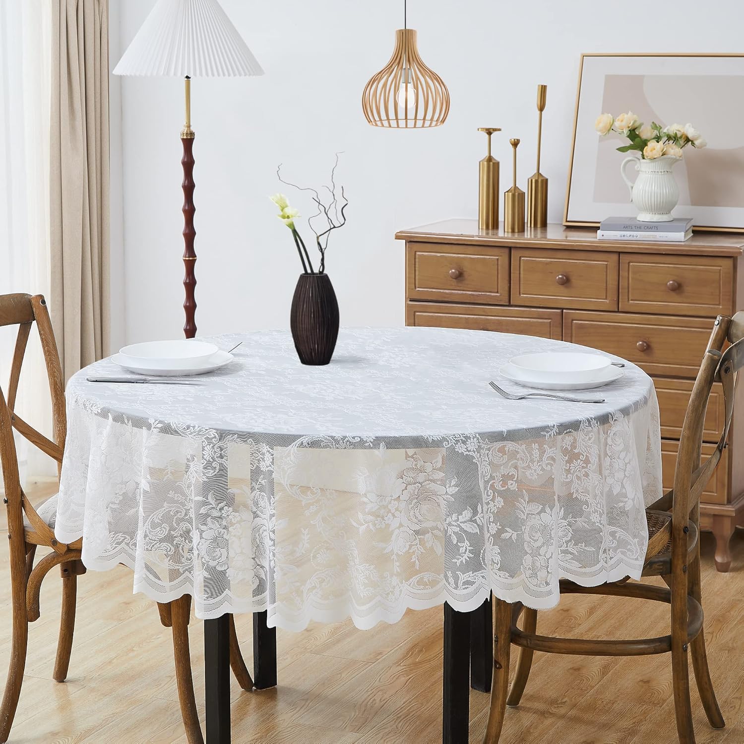 120 Inch Black Round Lace Tablecloth. Classic Elegant Floral Pattern is Ideal Choice for Any Luxury Dining Room, Birthday, Wedding or Holiday Celebration. LUT Black Rou 120"