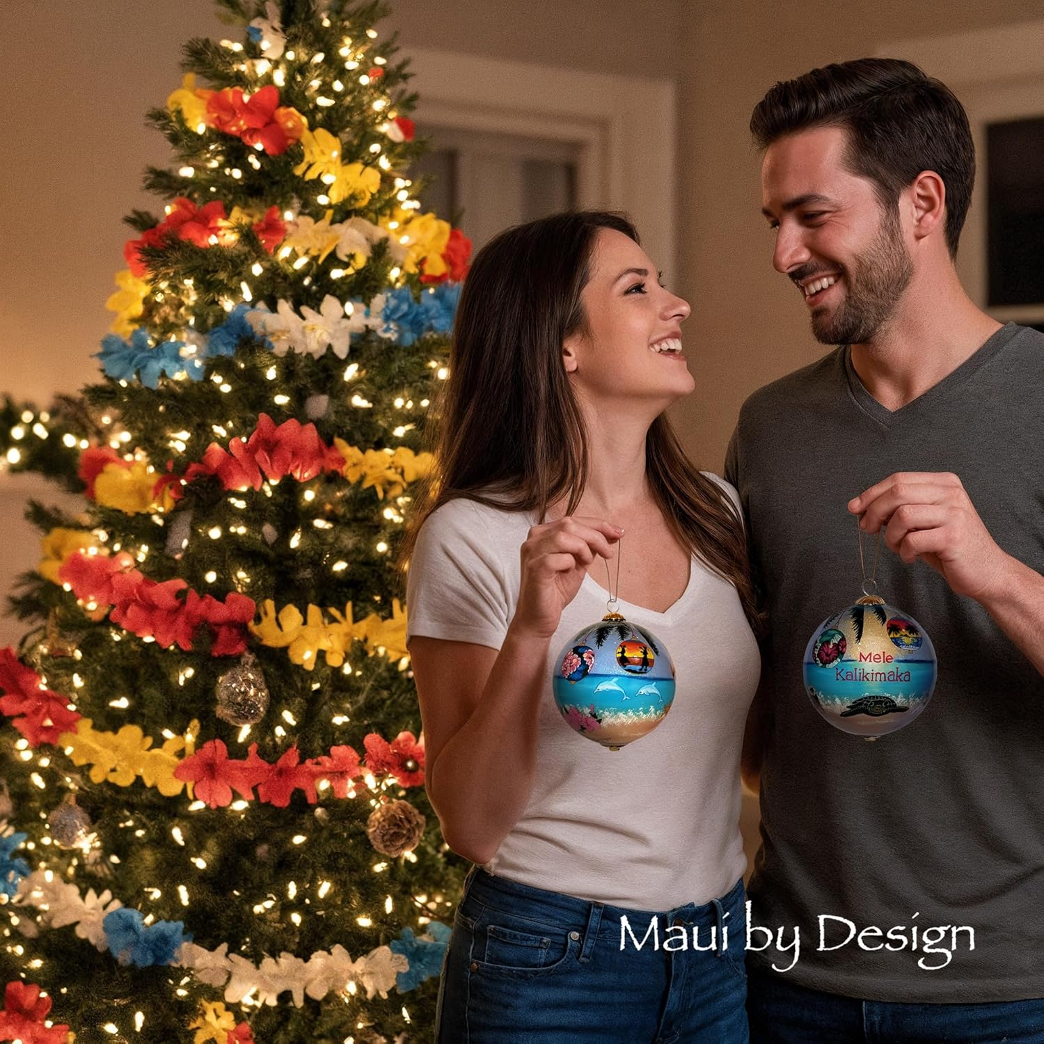 Hawaiian Ornament Christmas Under Palm Trees: Collectible Hand-Painted Glass Keepsake with Gift Box - Image 8