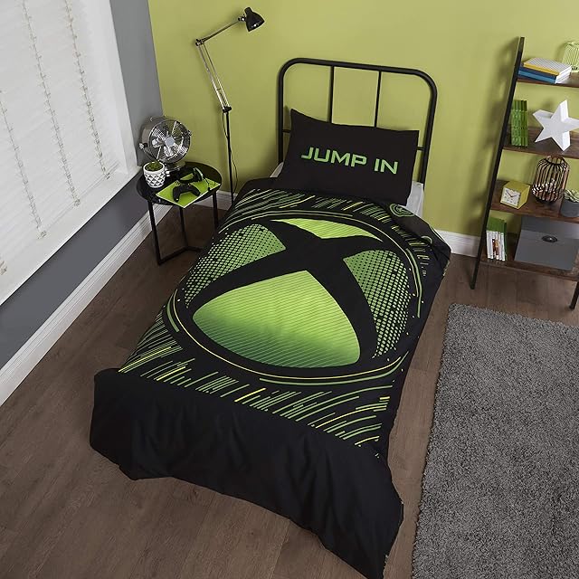 Coco Moon Xbox Green Sphere Gaming Single Double or King Bed Duvet Bedding Set Genuine Microsoft Gamer Xbox Merchandise Gifts (Single)