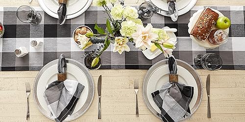 Miniatura 5 de DII Tri-Color Check Collection - Camino de mesa, 100% algodón, 14 x 108 pulgadas, color negro