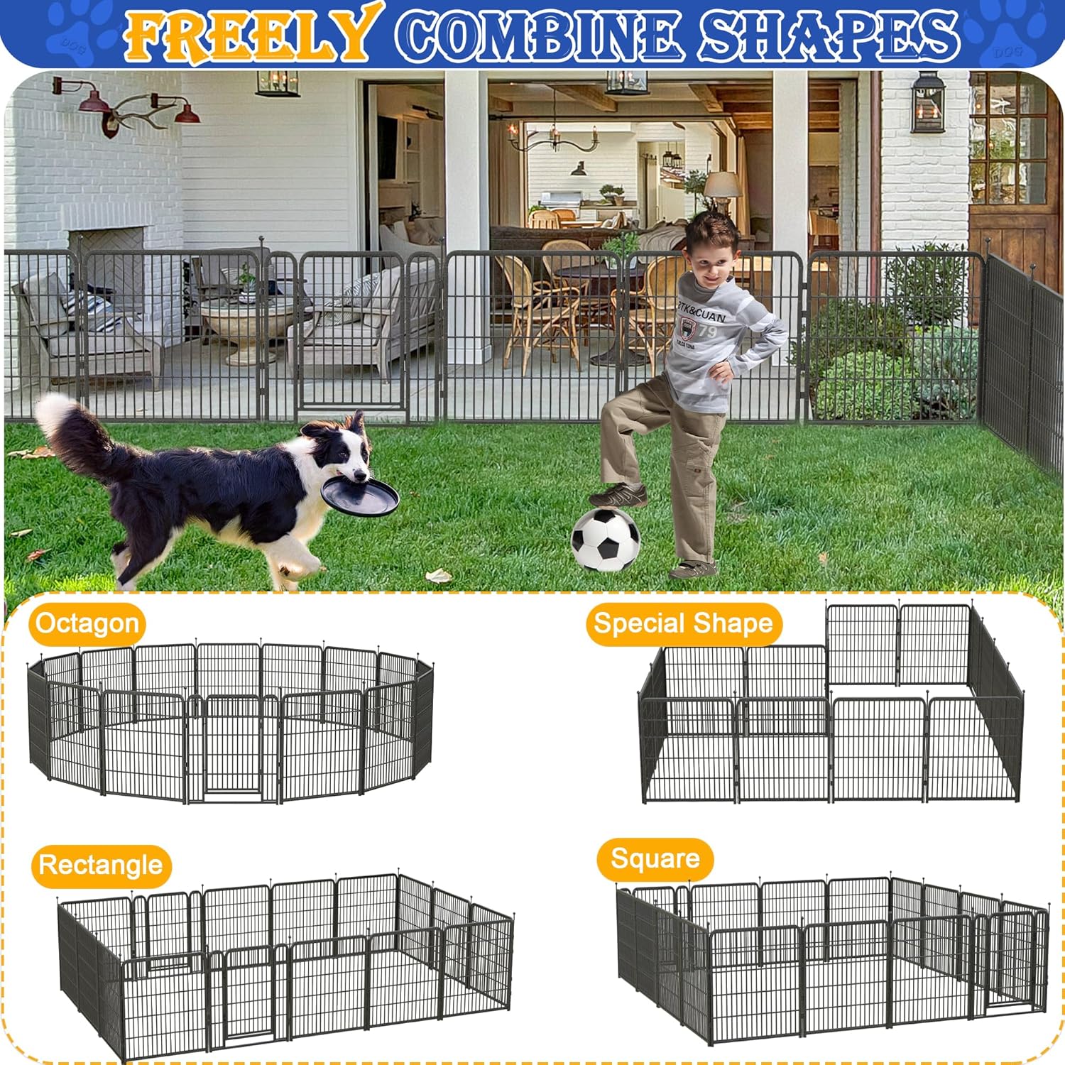 Dog Playpen Outdoor,Portable 16 Panels 40" Height Dog Fence with Anti-Rust Paint Finish for Large/Medium/Small Dogs,Pet Playpen for Yard,Camping,32in*40in*16panel