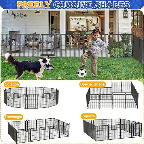 Miniatura 2 de Corralito para perros al aire libre, portátil, 16 paneles de 40 pulgadas de altura, valla para perros con acabado de pintura antioxidante para
