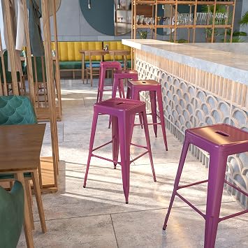 BizChair Commercial Grade 30" H Backless Purple Indoor-Outdoor Barstool