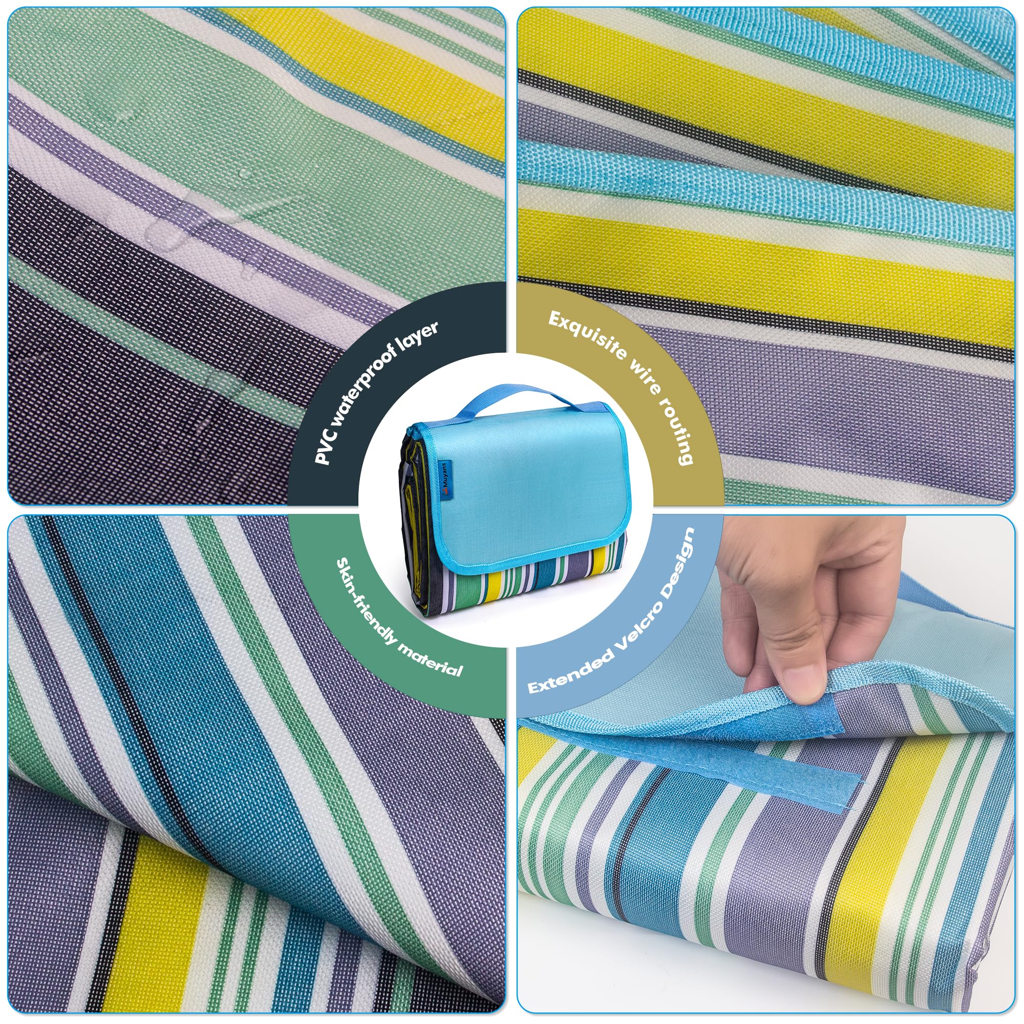 Picknickdecke 200x300 cm, XXL Picknickdecke Wasserdicht, Faltbar Groß Picnic Blanket Waschbar mit Tragegriff für Garten, Picknick, Strand, Camping