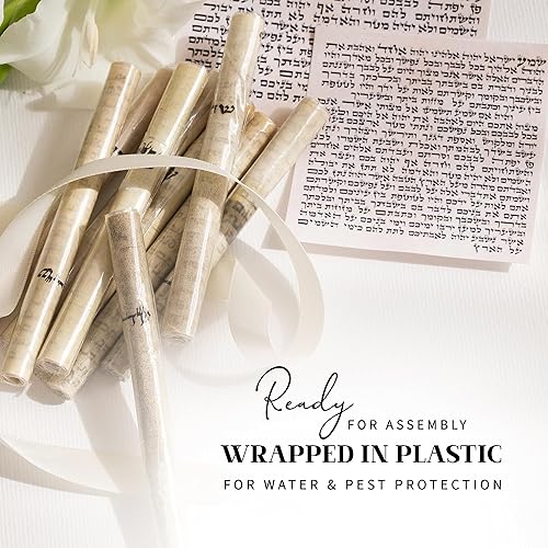 Miniatura 10 de Pergamino de mezuzá kosher de 3 pulgadas (2.8 in) fabricado en Israel, escrito a mano por un rabino judío certificado (sello Sofer), papel pergamino