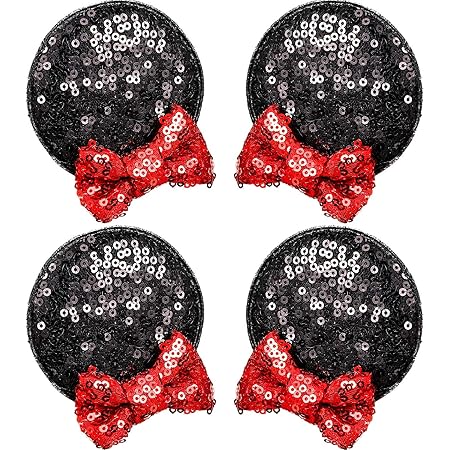 2 Pairs Mouse Ears Clips Sequin Mouse Ears Barrettes Glitter Bow Ears Clips for Costume Party Favor Halloween Christmas Decoration