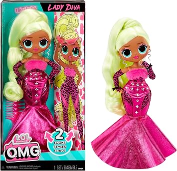 LOL Surprise OMG Lady Diva Fashion Doll مع مفاجآت متعددة بما في ذلك تحويل الموضات والإكسسوارات الرائعة هدية رائعة للأطفال من سن 4+