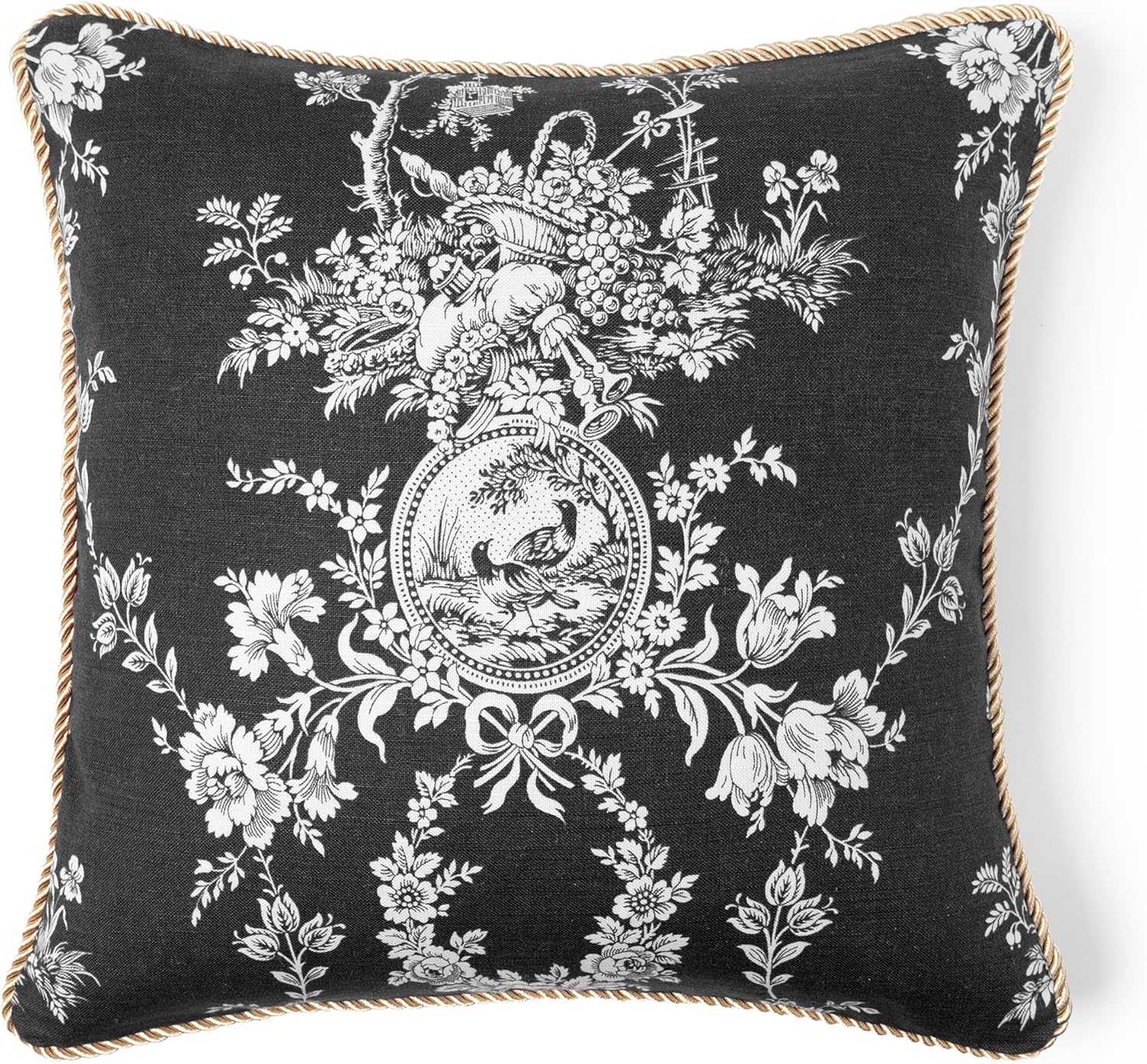 Sherry Kline Home Collection Country Toile 20" x 20" Decorative Pillow – Red, Chambray, Navy, or Black with Cord Edge & 95/5 Feather/Down Fill, Zippered