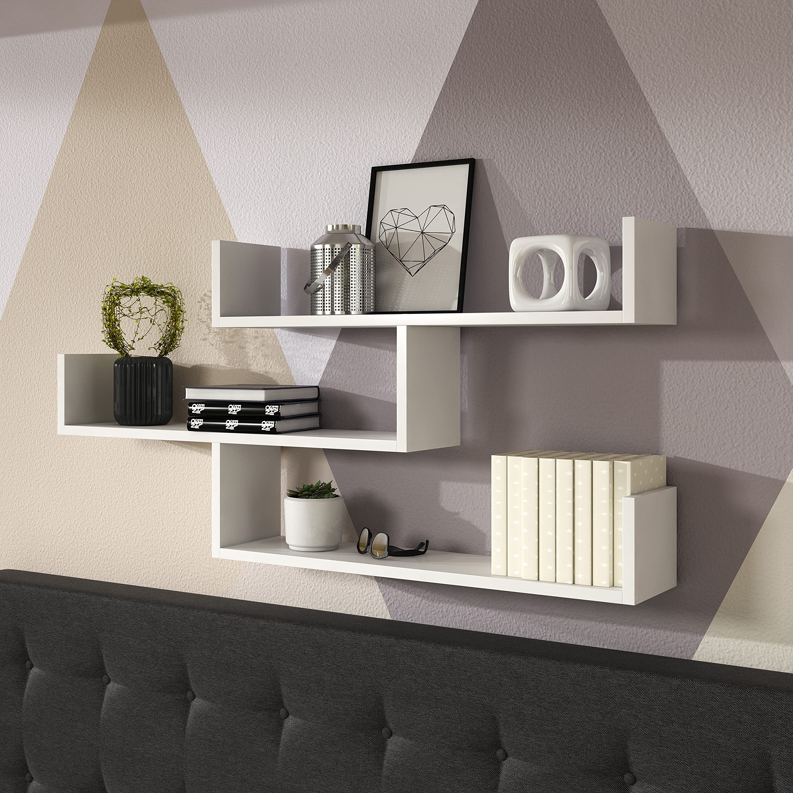 PIASKI Estantería de Pared Trio Tres, Estante de Pared, estantería Flotante, estantería Colgante, Distintos Colores (Blanco)