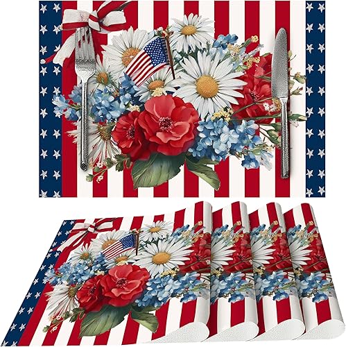 Miniatura 34 de Juego de 4 manteles individuales de tela vintage rosa para mesa de comedor, manteles individuales rectangulares de tela Rosa Vintage,Oso y