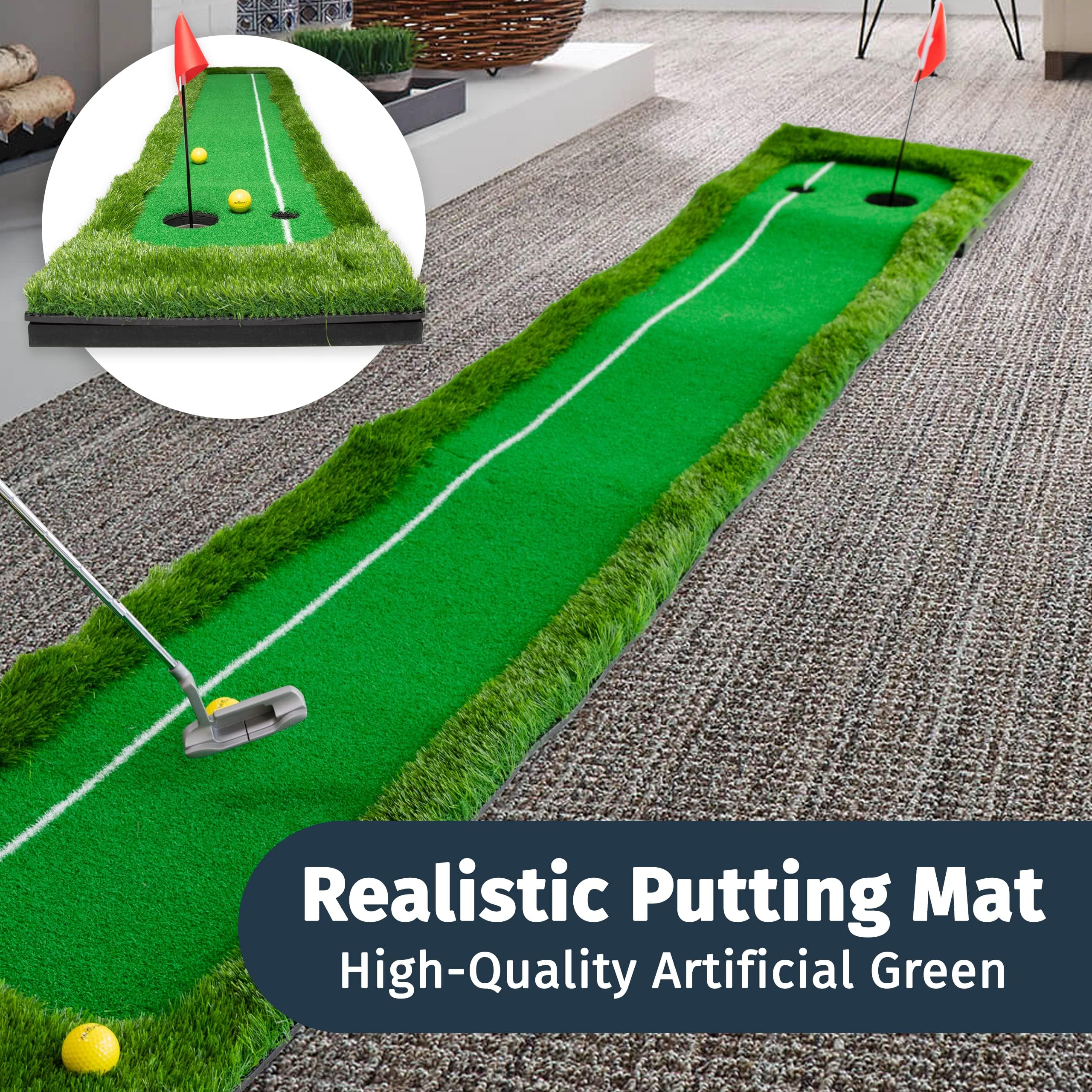 Abco Tech Indoor Golf Putting Green - Portable Mat with Auto Ball Return Function - Indoor Putting Green with Ball Return - Mini Golf Practice Training Aid - Home, Office, Outdoor Use - 3 Bonus Balls