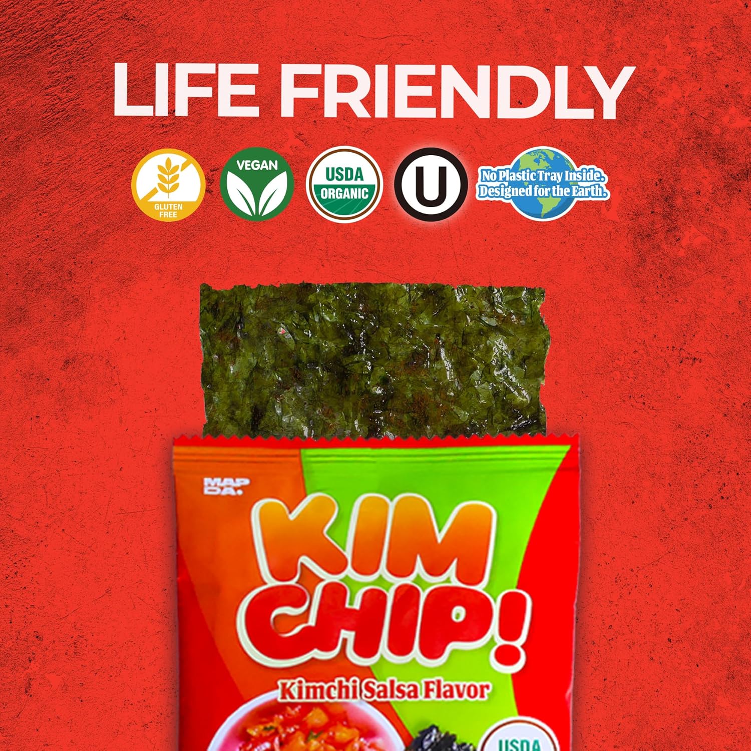 KIMCHIP Spicy Kimchi Roasted Seaweed Snack (30-Pack) - low Calories, Vegan, Organic, Gluten-Free