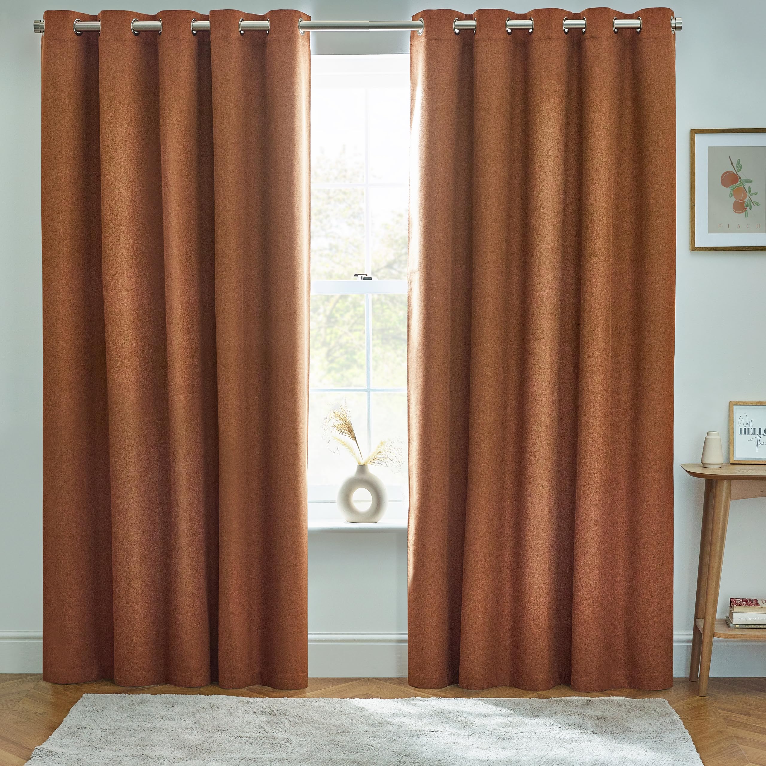 furn. Dawn Textured Blackout Eyelet Curtains - Thermal Lined Pair (Brick - Width 117 x Drop 137cm), W 46.1" x L 53.9" (2 Panels) - Image 4