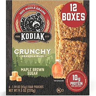 Kodiak Cakes Protein Crunchy Granola Bar, Maple Brown Sugar, (Pack of 12 Boxes)