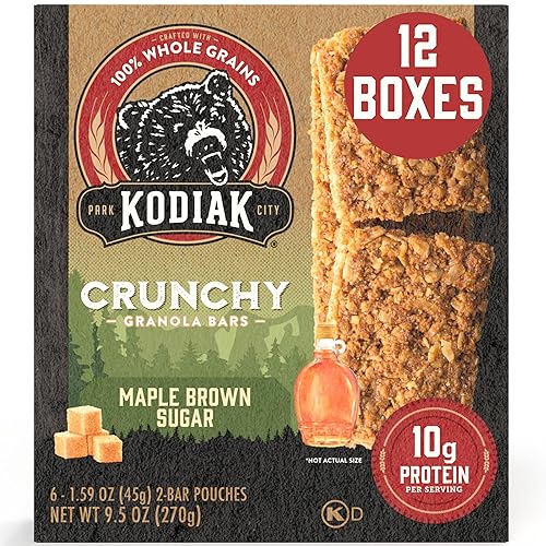 Miniatura 6 de Kodiak - Barras de granola crujiente, azúcar morena de arce, alto contenido de proteínas, 100% granos integrales, 1 caja con 6 bolsas (12 barras)