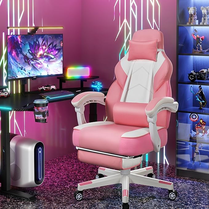 Silla Gamer con Reposapiés y Soporte Lumbar Masajeador Color miniatura 2