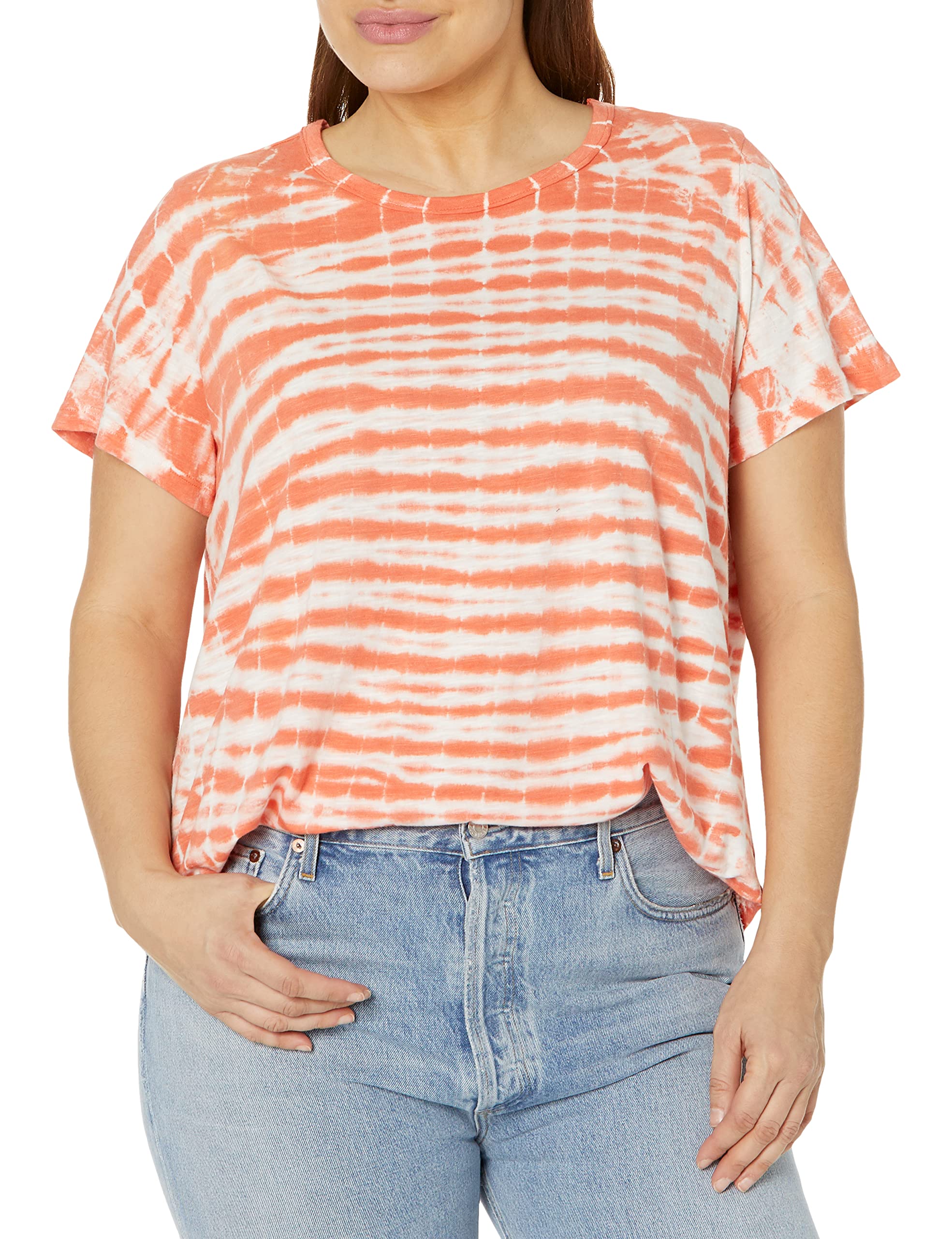 jessica simpsonWomen's Luna Short Sleeve Tee Shirt, Emberglow Tie Dye, 2X