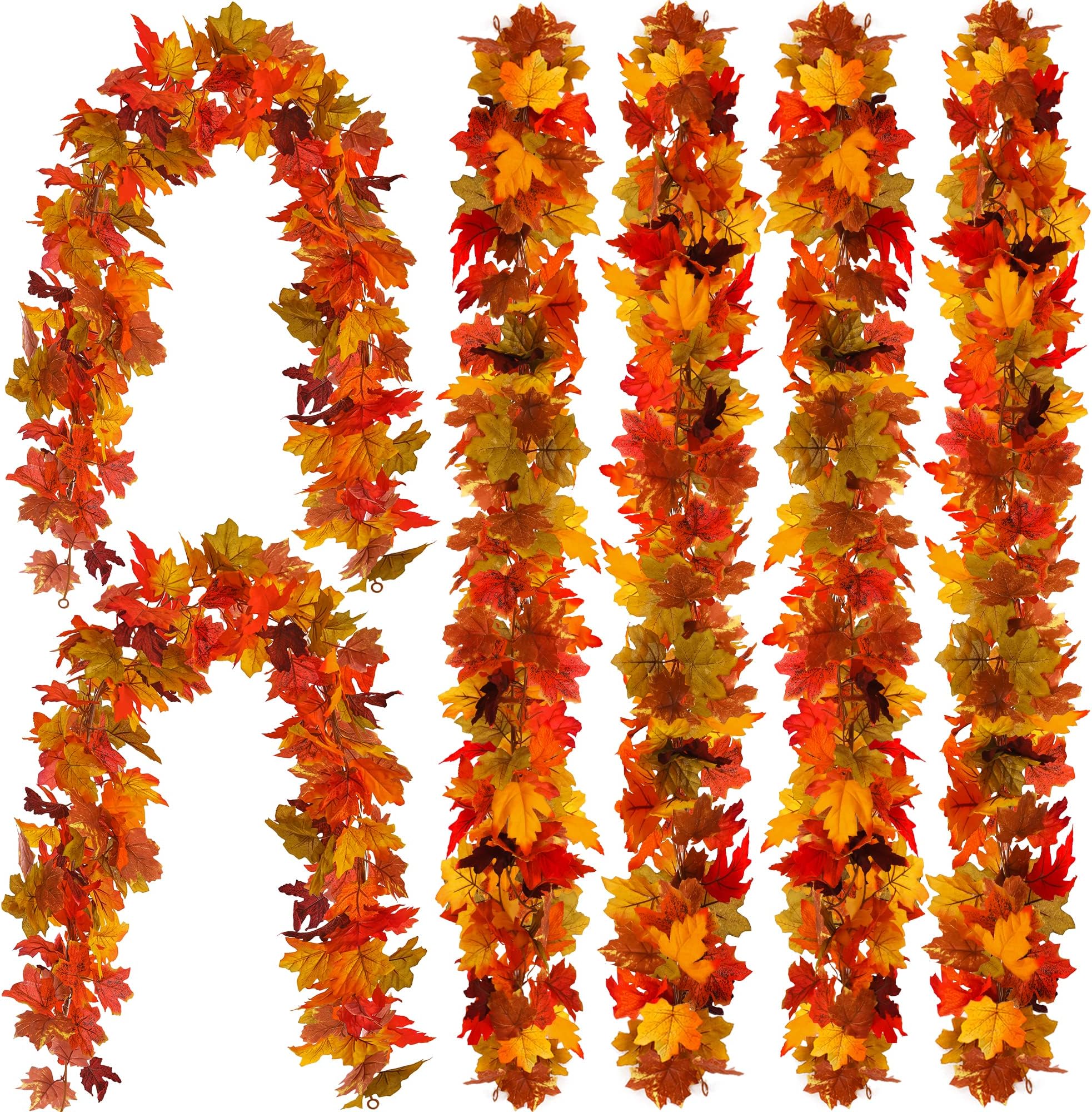 PARTY JOY Fall Garland, 6 Pcs 1,7 m Artificial Autumn Maple Leaves Garland Autumn Decorations, Fall Hanging Plant For Home Garden Wall Doorway Backdrop Fireplace Decoration