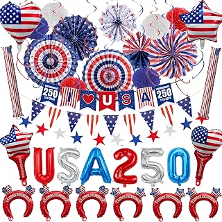 45Pcs 4th of July Decorations, Patriotic Red White Blue Party Set
