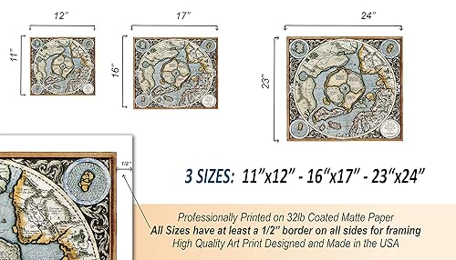 Miniatura 9 de Mercator1595 Mapa icónico de las regiones del polo norte, impresión de tierra plana, póster de arte para pared, aspecto antiguo antiguo antiguo,
