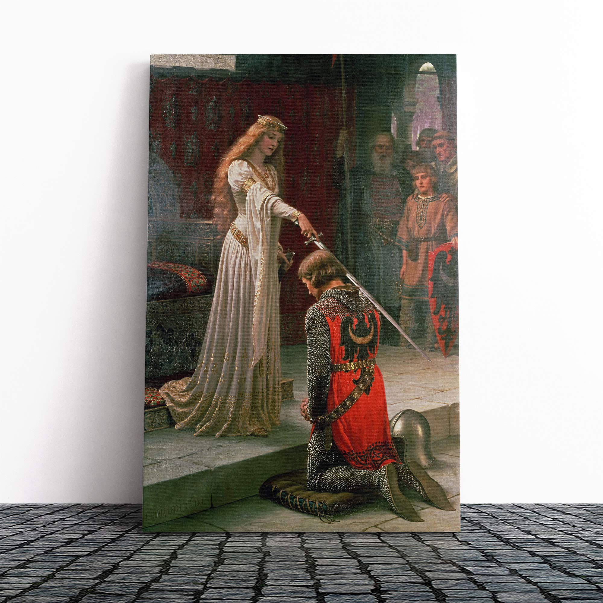 Edmund Leighton The Accolade Canvas Print | Gallery Wrapped 30mm Frame Wall Art | 24x16 inches | Ready to Hang | Modern Picture | Living Room Bedroom Lounge Office