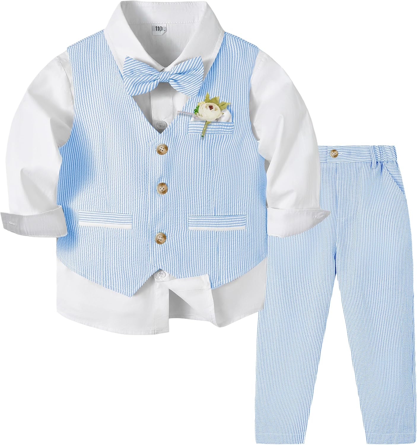 Volunboy Baby Boys Seersucker Suits Summer Beach Formal Wedding Ring Bearer Toddler Gentleman Vest Bowtie Striped Pants Set