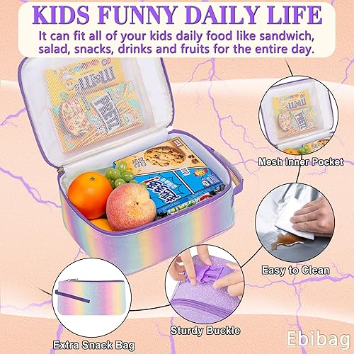 Miniatura 3 de Lonchera con bolsa para sándwichaperitivos para niñas, adolescentes, niños, para la escuela, unicornio, arcoíris, bolsa de almuerzo aislada adecuada