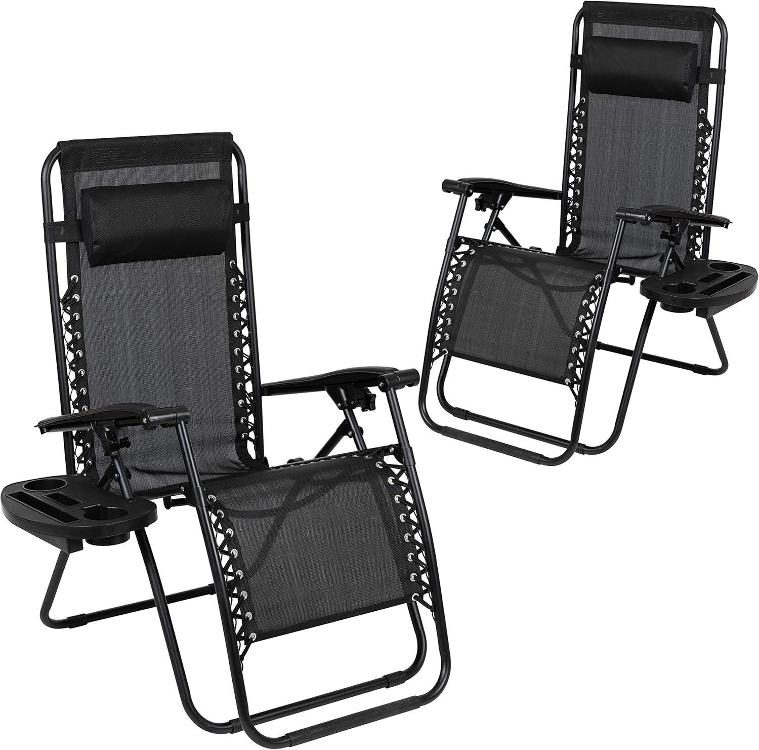 Flash Furniture Adjustable Folding Mesh Zero Gravity Reclining Lounge Chair with Pillow and Cup Holder Tray in Black, Set of 2 : Everything Else