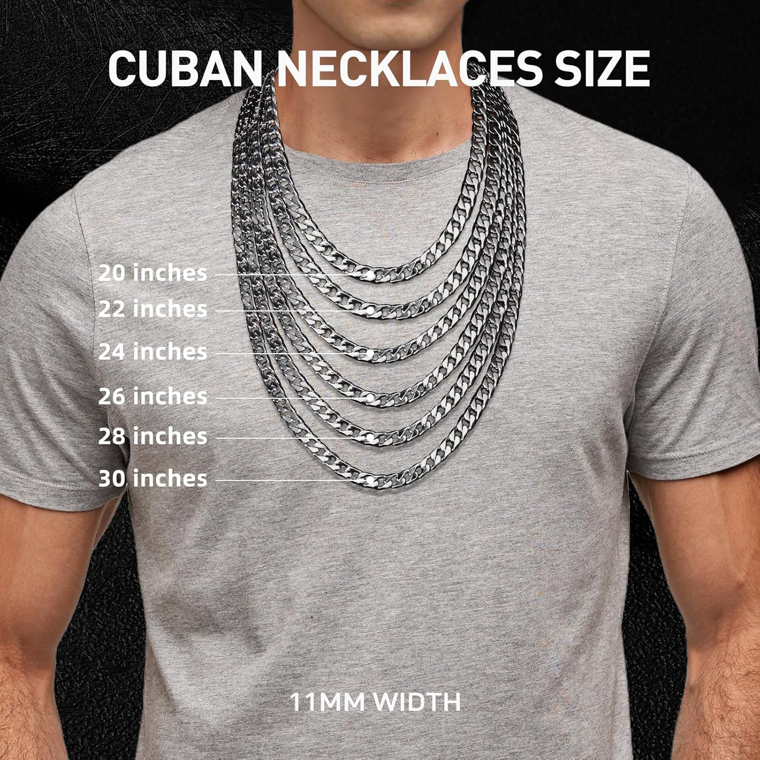 11MM Cuban Link Chain for Men Silver Chains for Men, 316L Stainless Steel and 925 Sterling Silver Filled, Sliver Mens Chain, Available In 20/22/24/26/28/30 Inches, Black Silver Mens Necklaces - Image 6