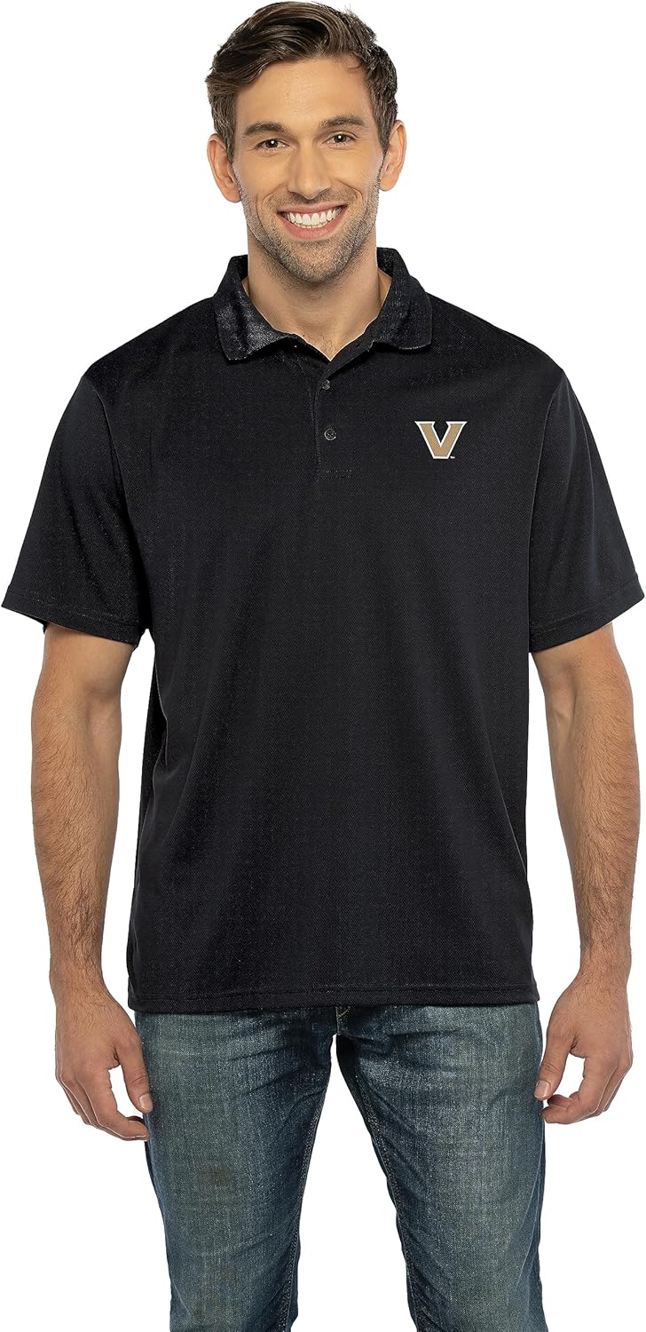 Vantage Apparel Men's Collegiate Polyester Mesh Team Icon Polo, Vanderbilt Commodores, Black, X-Large