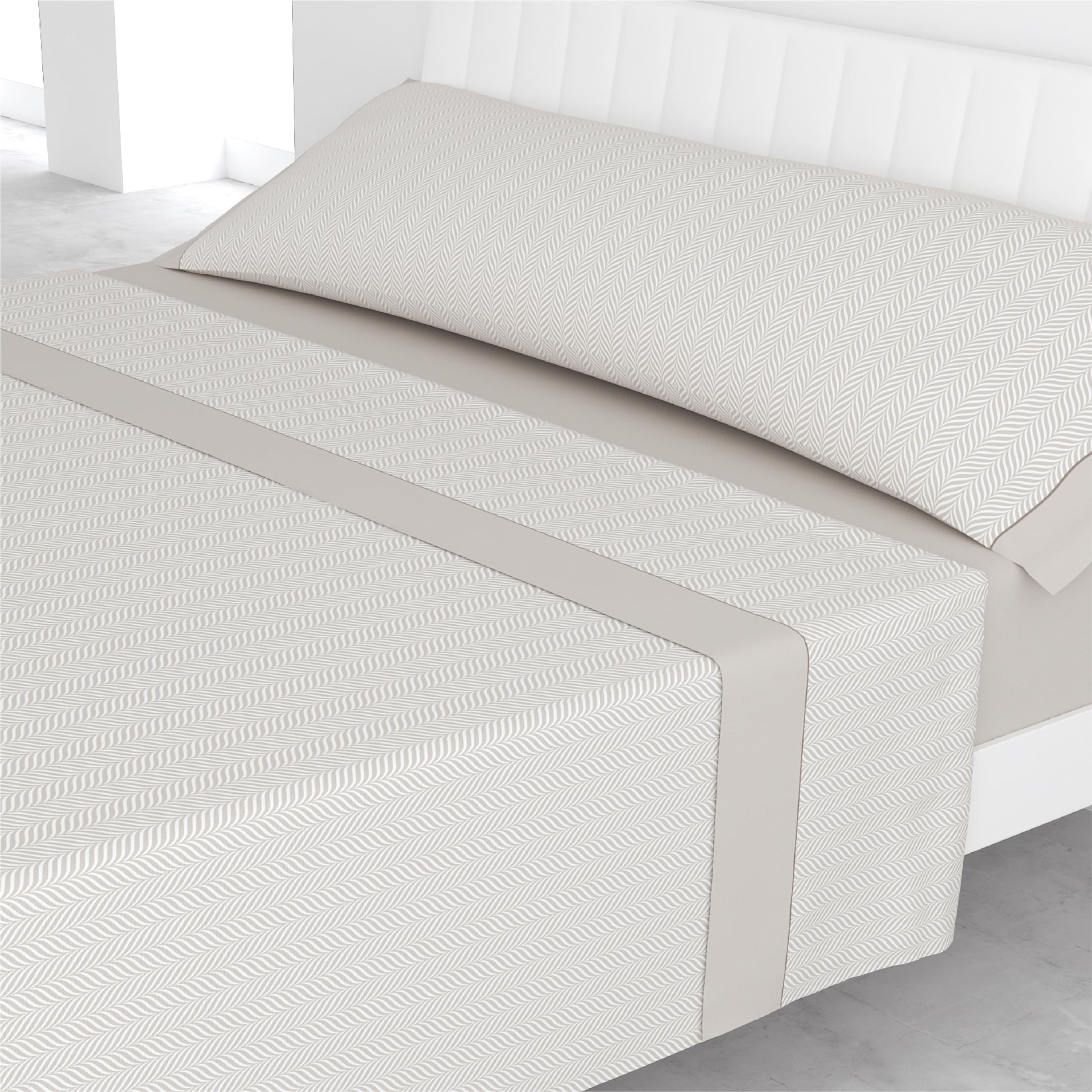 Liniva Home Juego de Sábanas Estampadas de Verano Algodón/Poliéster (Cama 135cm (1 Almohada), Manarola-Beige)