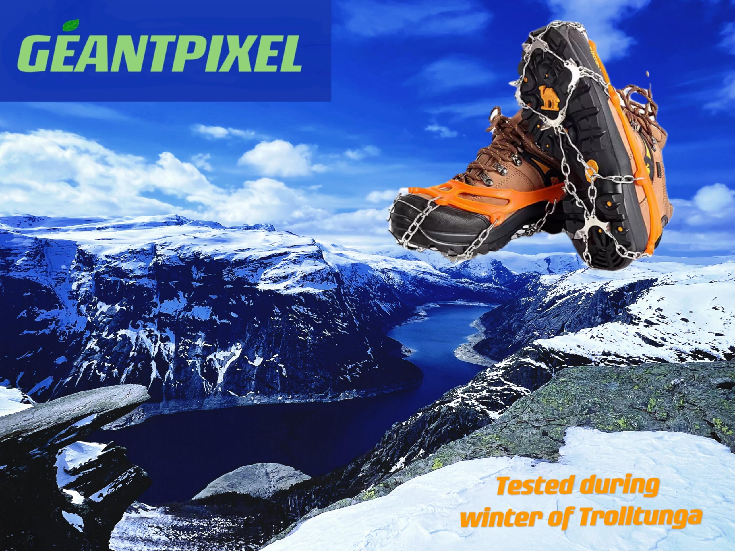 Crampon Antidérapant pour Chaussures,10 Dents Crampons avec Acier au manganèse,Crampons randonnées avec étui (Black)