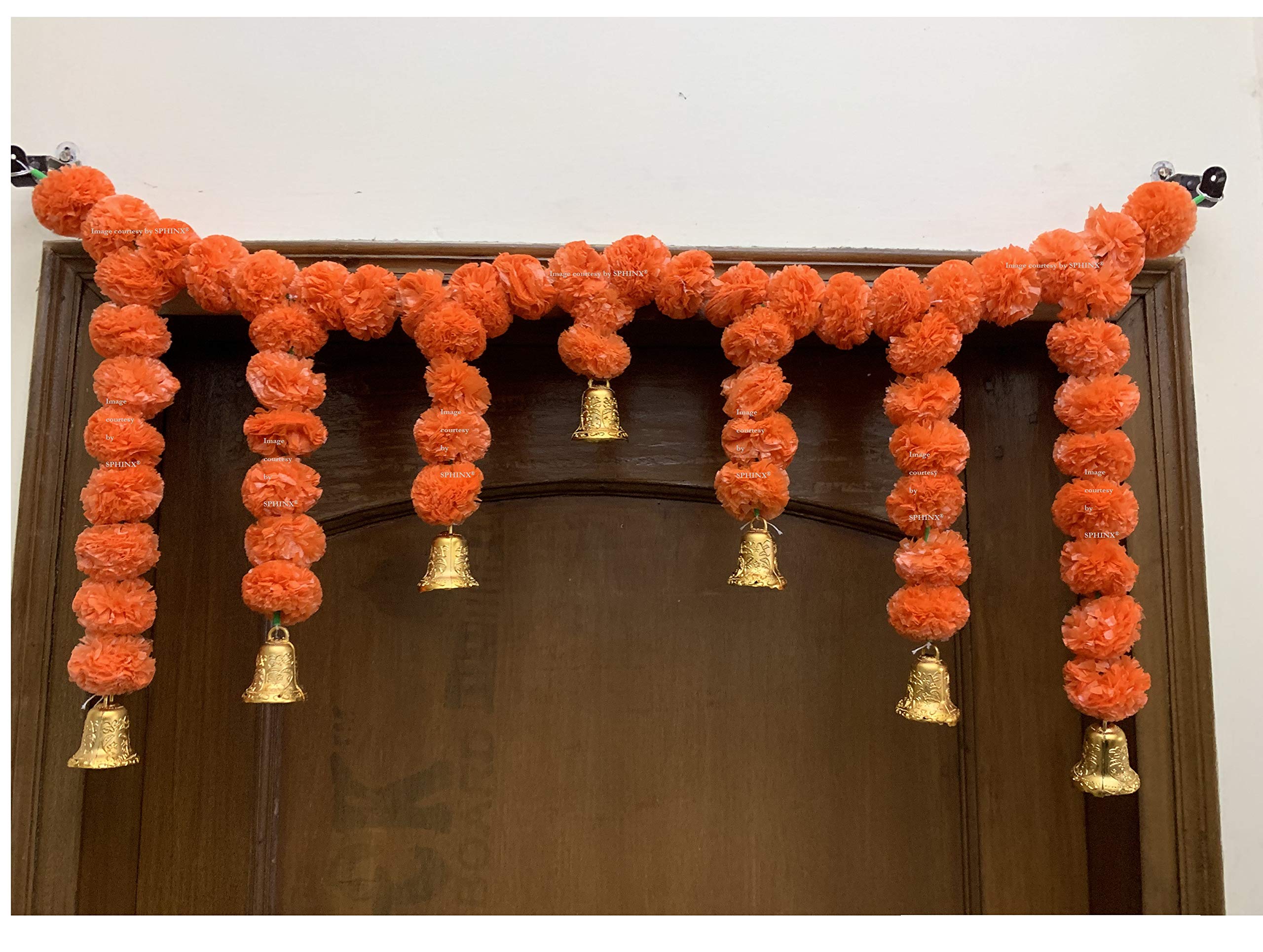 SPHINX ARTIFICIAL MARIGOLD FLUFFY FLOWER GARLANDS DOOR TORAN SET/DOOR HANGINGS FOR DECORATION (APPROX. 100 X 41 CMS)- DARK ORANGE