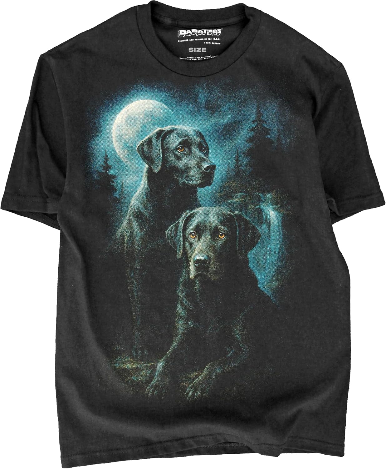 Black Labrador Retriever T-Shirt, Moonlit Night Painting Design, Classic Fit, 100% Cotton, Unisex